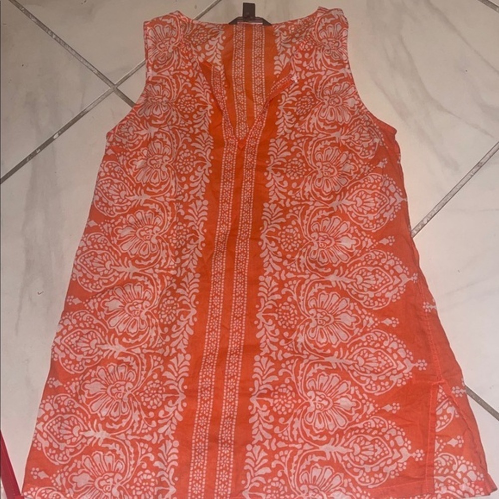 Tommy Bahama orange / peach corral V-neck tunic top sailor XXS
